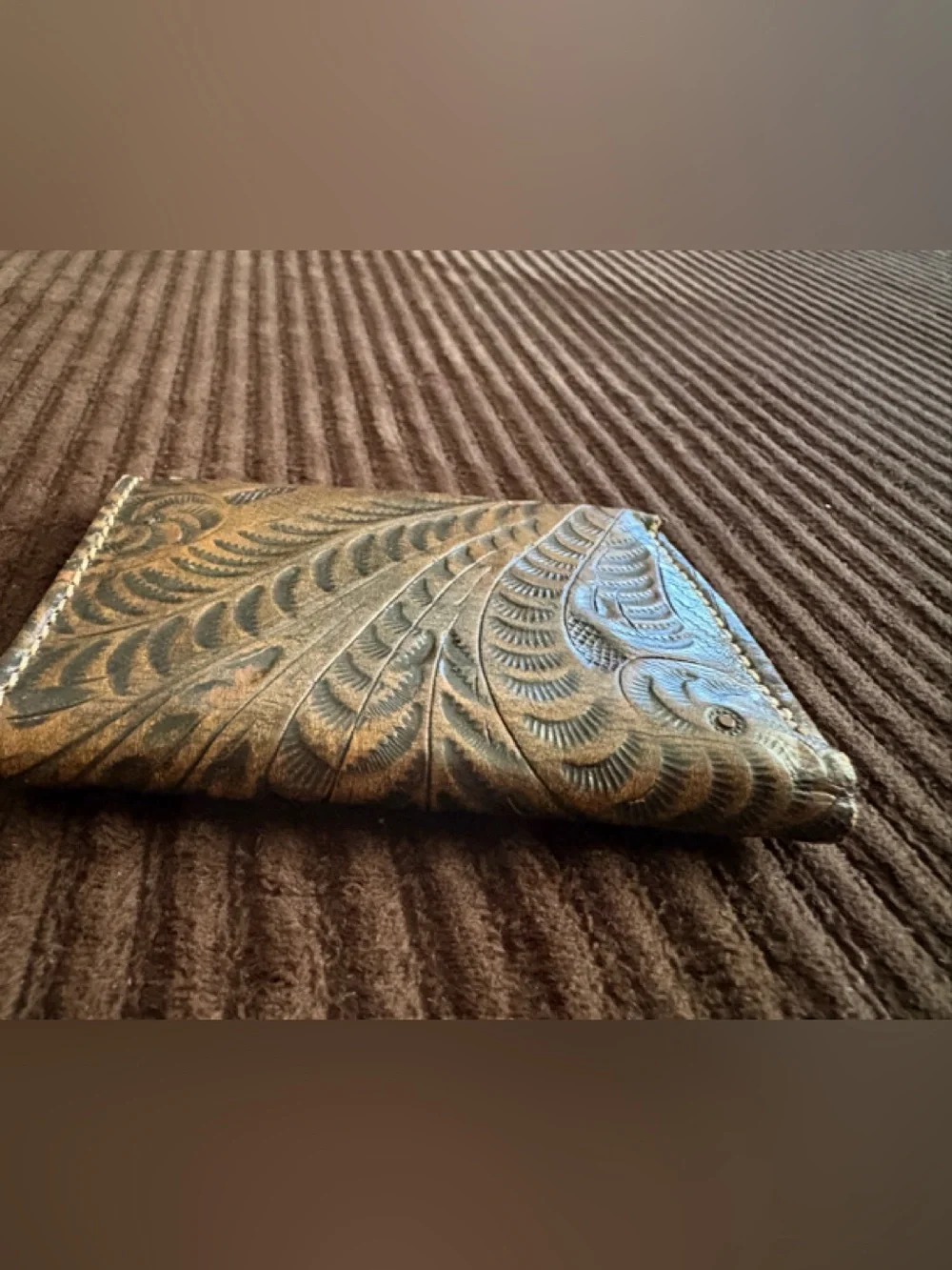 American West Tooled Leather Card Holder Wallet in Brown and Tan